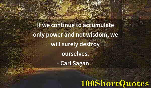 Quote by Albert Einstein: If we continue to accumulate only power and not wisdom, we will surely destroy ourselves.