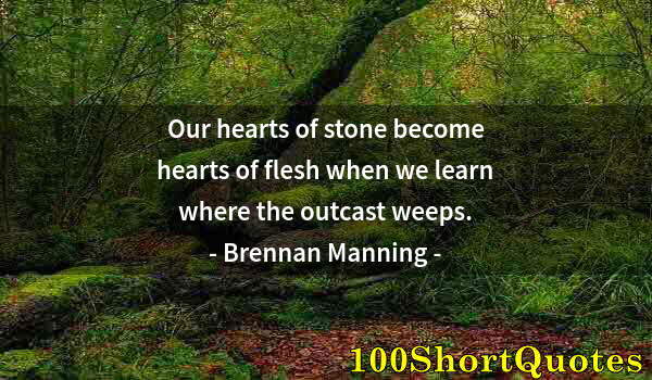 Quote by Albert Einstein: Our hearts of stone become hearts of flesh when we learn where the outcast weeps.
