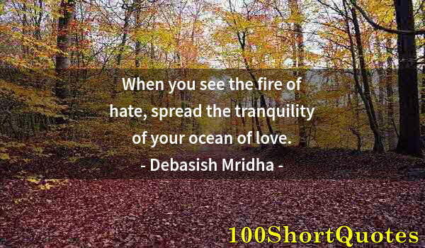 Quote by Albert Einstein: When you see the fire of hate, spread the tranquility of your ocean of love.