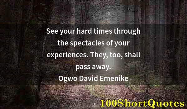 Quote by Albert Einstein: See your hard times through the spectacles of your experiences. They, too, shall pass away.