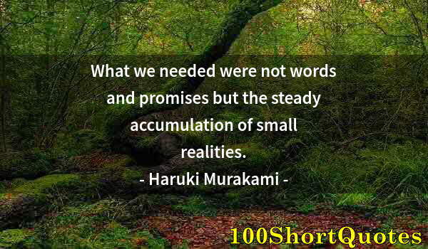 Quote by Albert Einstein: What we needed were not words and promises but the steady accumulation of small realities.