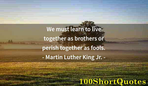 Quote by Albert Einstein: We must learn to live together as brothers or perish together as fools.