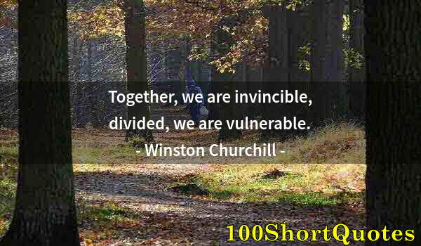 Quote by Albert Einstein: Together, we are invincible, divided, we are vulnerable.