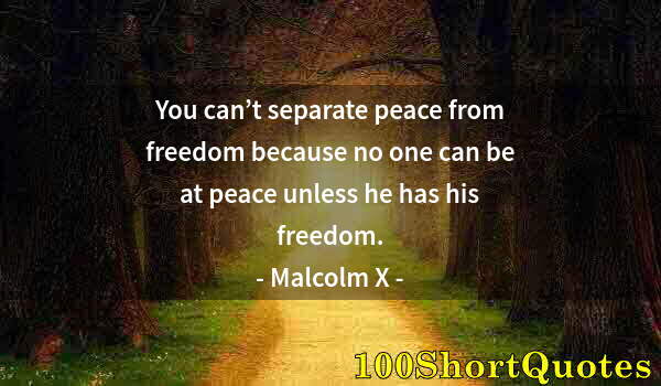 Quote by Albert Einstein: You can’t separate peace from freedom because no one can be at peace unless he has his freedom.