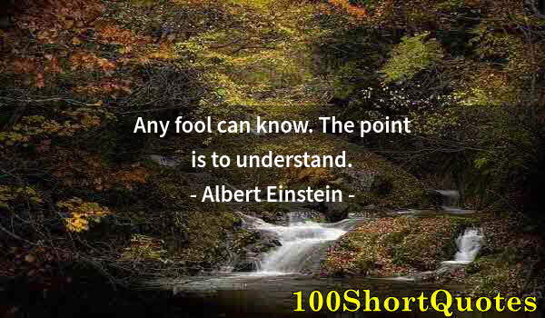 Quote by Albert Einstein: Any fool can know. The point is to understand.